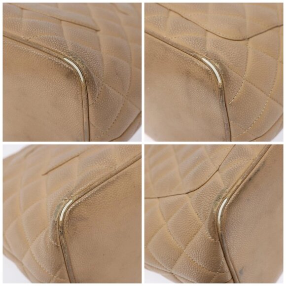 CHANEL Matelasse Reprint Tote Bag Grained Calf Skin Beige Gold CC Auth - Picture 16 of 16